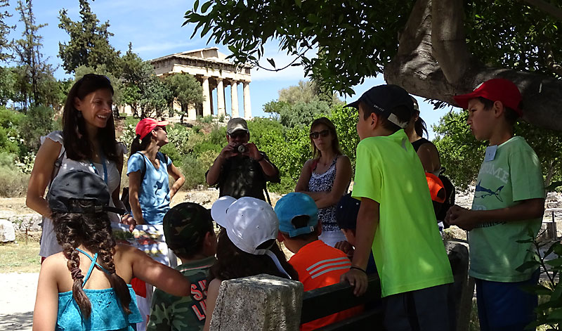 By the Temple of Hephaestus with families
